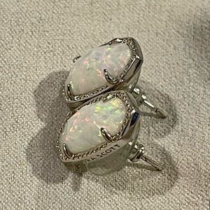 Ellie Silver Stud Earrings In White Kyocera Opal